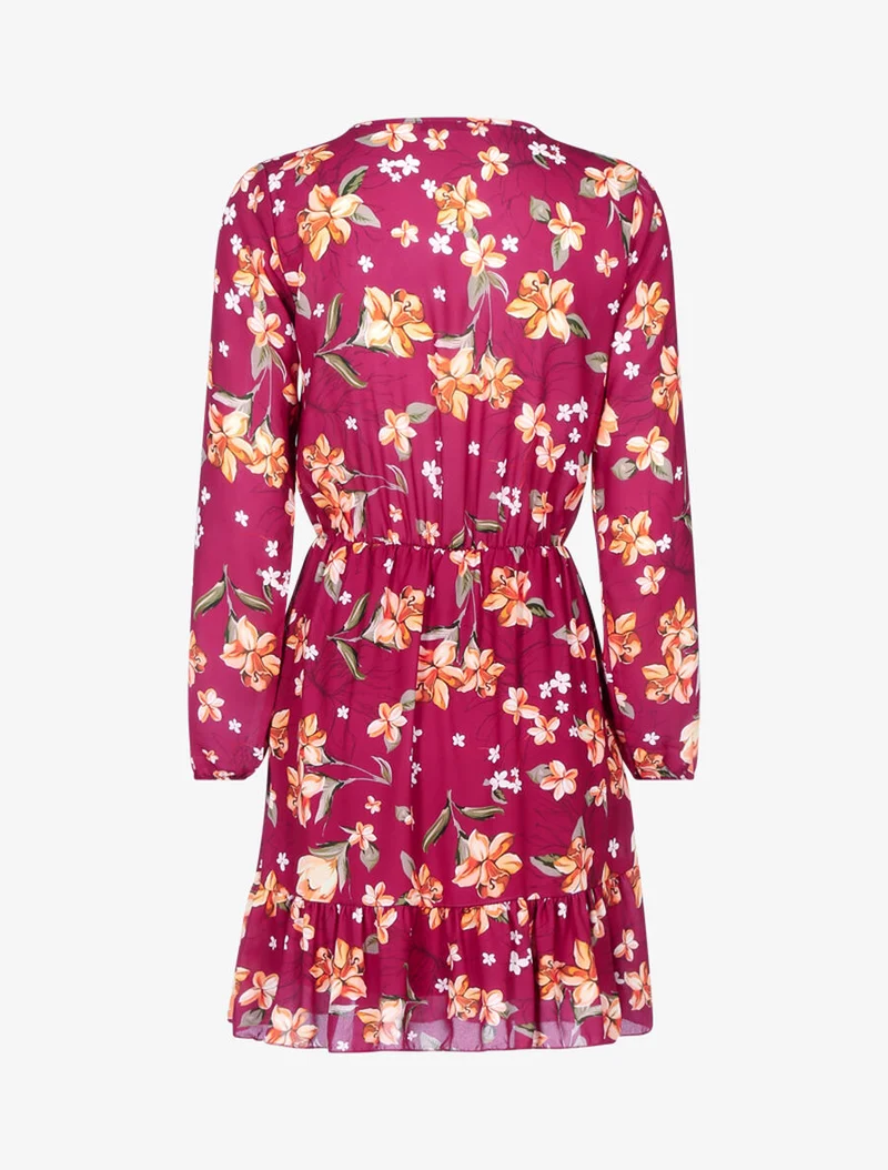 Robe fleurie à buste ajouré - Rouge cerise