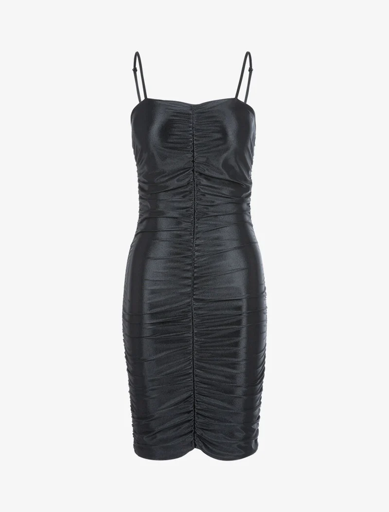 Robe satinée à fronces - Noir