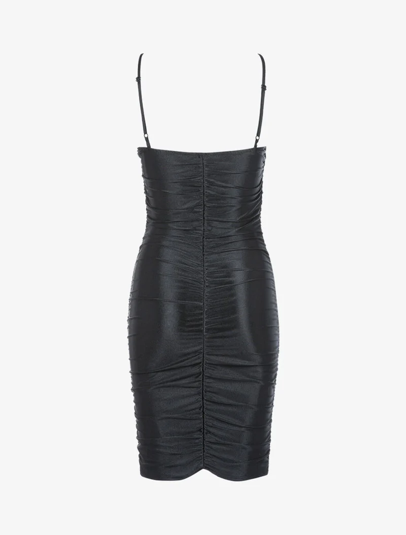 Robe satinée à fronces - Noir