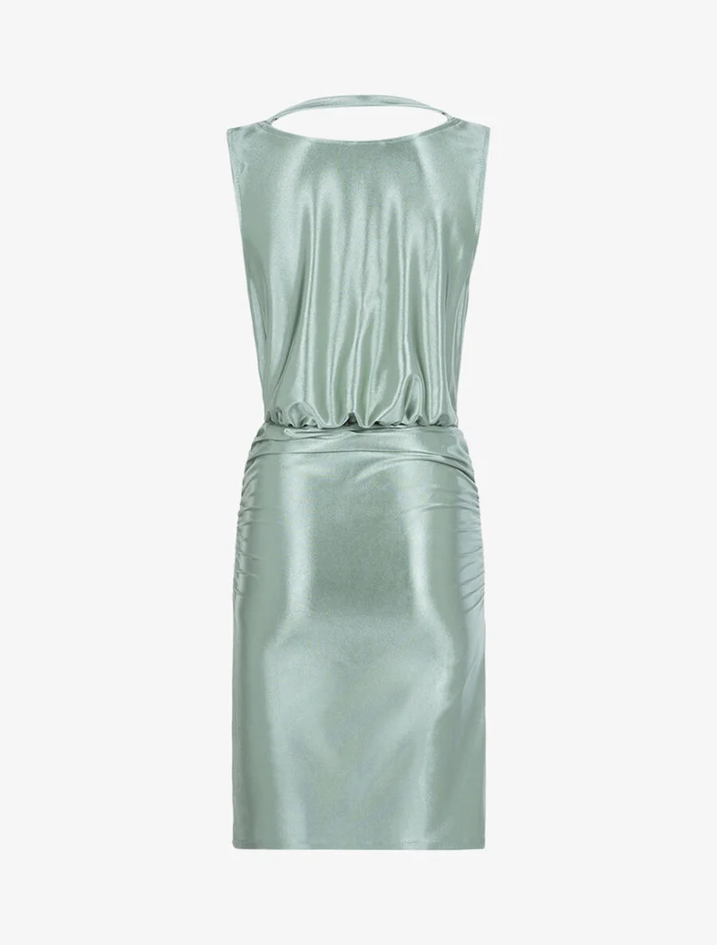Robe satinée à col bénitier - Vert d'eau