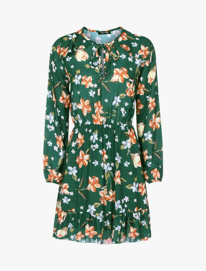 Robe fleurie à buste ajouré - Vert