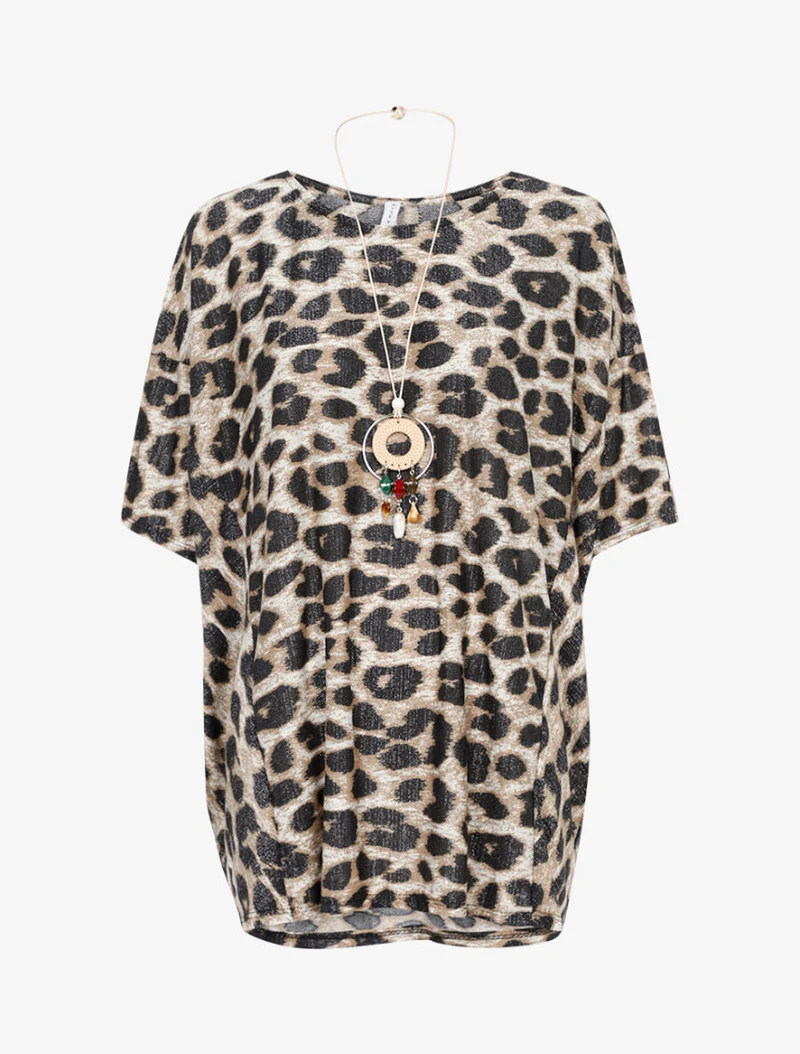 Top oversize imprimé rayé à sautoir - Beige