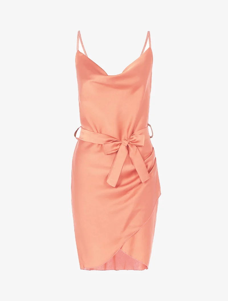 Robe satinée coupe portefeuille - Orange