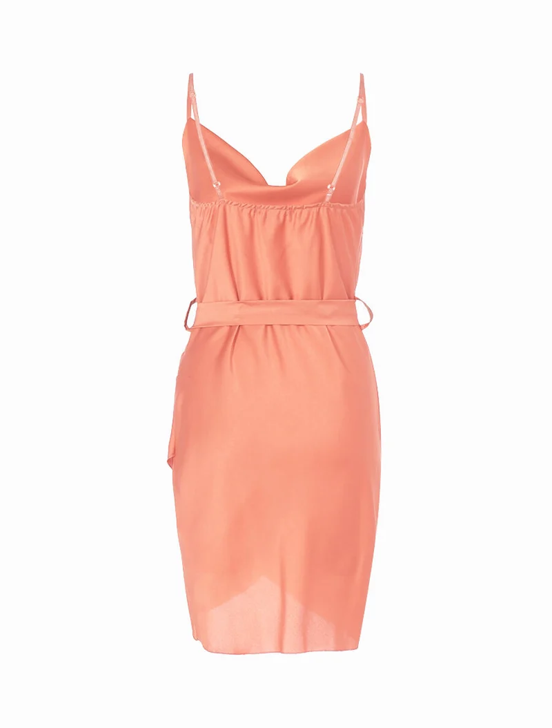 Robe satinée coupe portefeuille - Orange