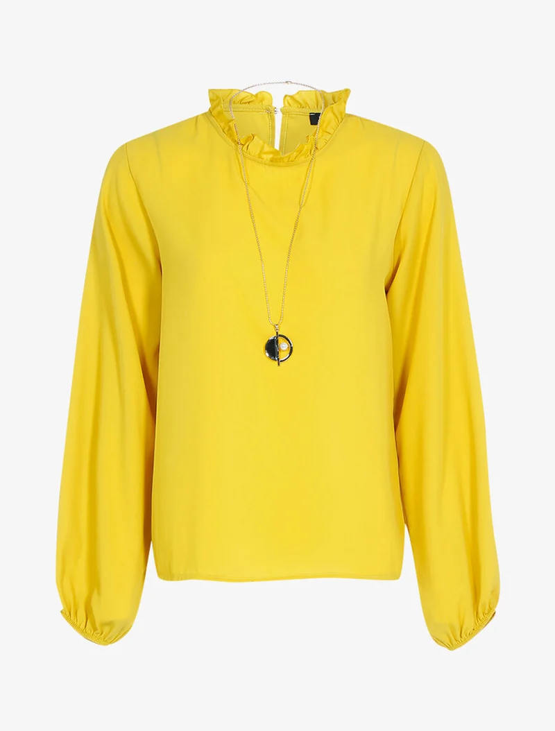 Blouse transparente à encolure volantée - Jaune