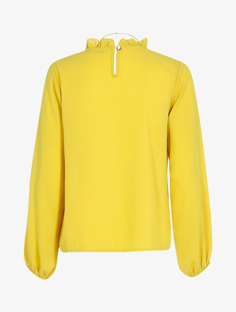 Blouse transparente à encolure volantée - Jaune