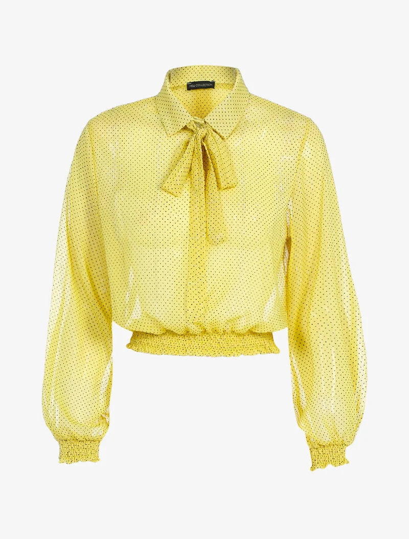 Crop top style chemise à pois - Jaune