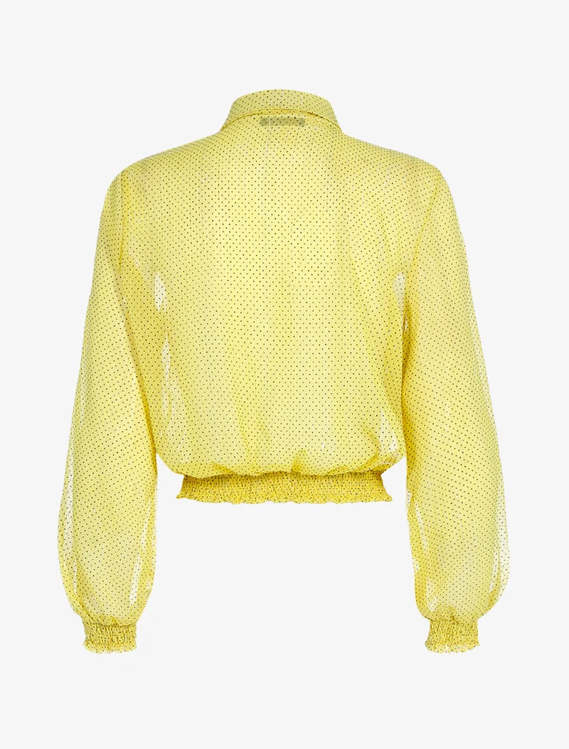 Crop top style chemise à pois - Jaune