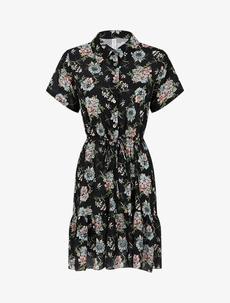 Robe cintrée imprimé à buste boutonné - Noir