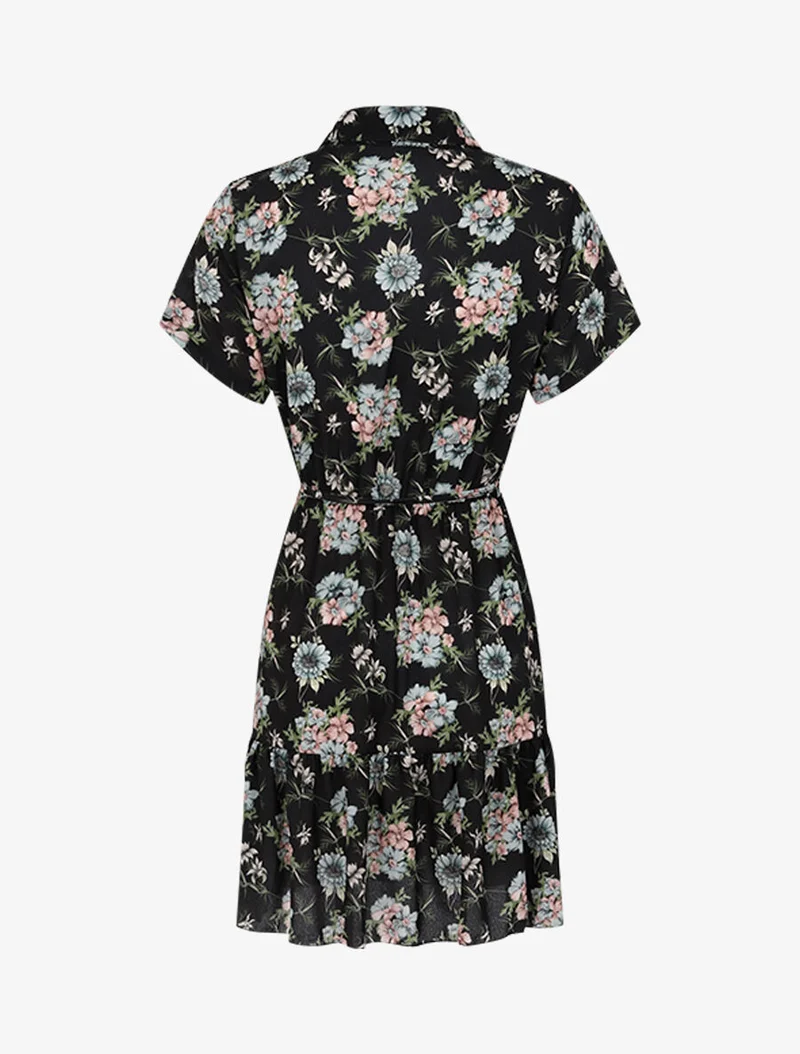 Robe cintrée imprimé à buste boutonné - Noir