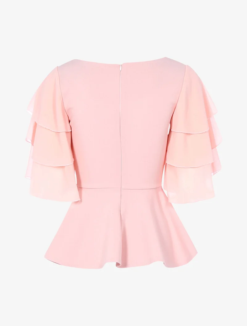 Top péplum à manches volantées - Rose