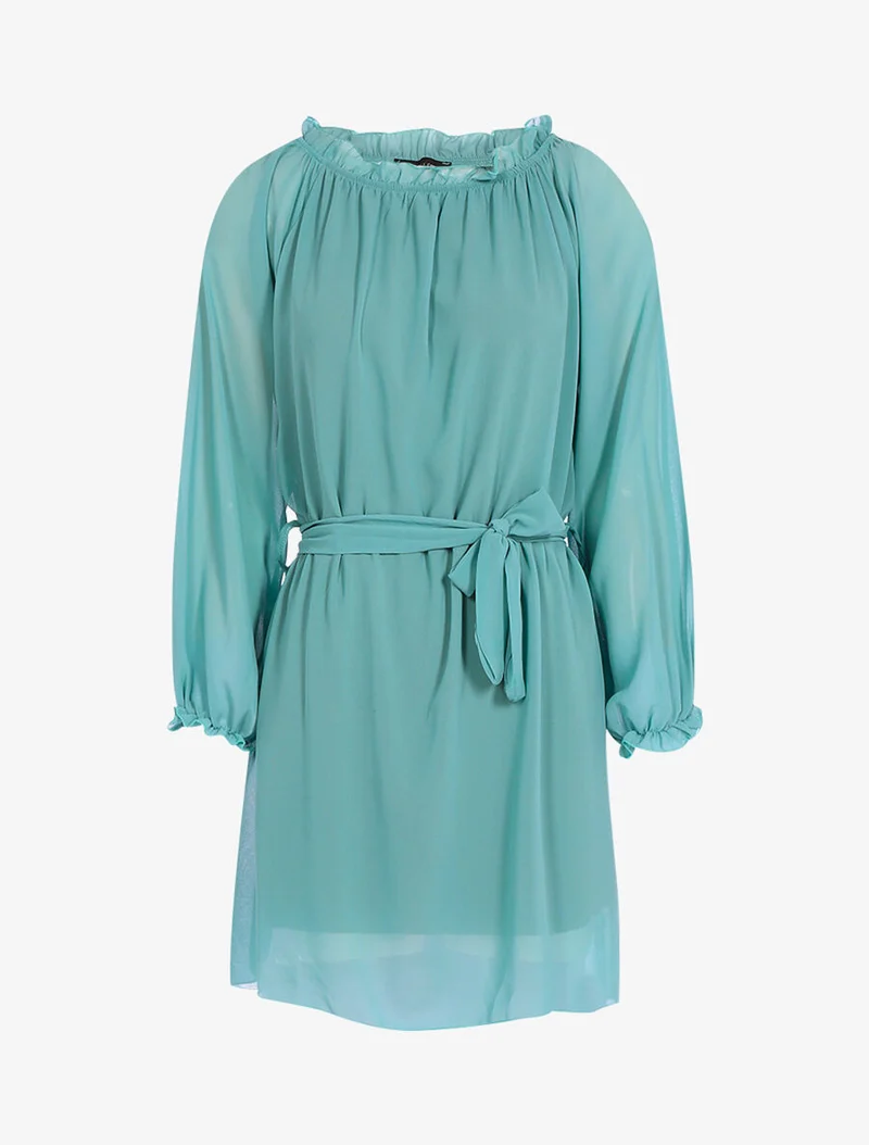 Robe en voile épaules ajourées - Turquoise