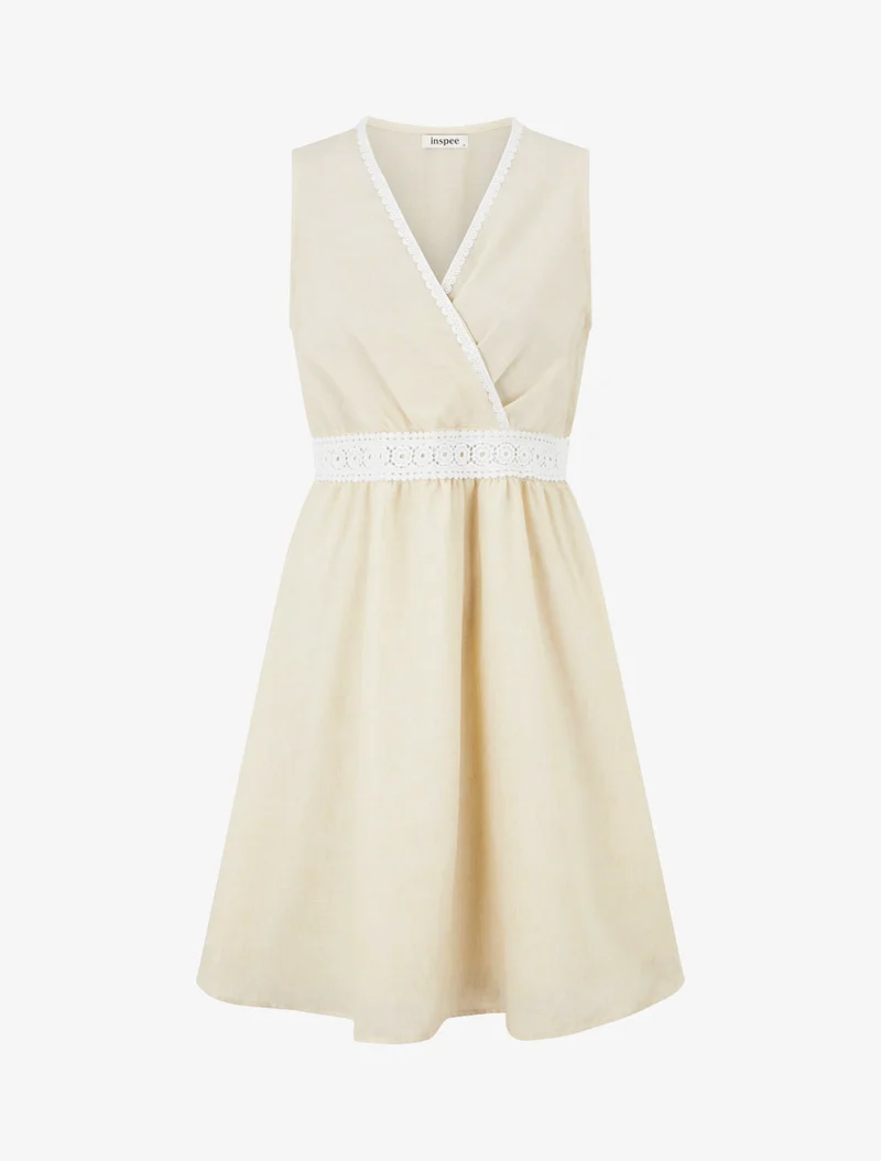 Robe mi-longue à bande brodée - Beige