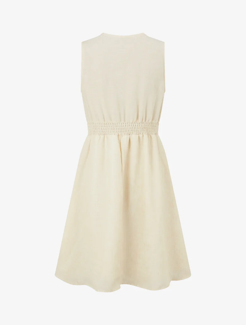 Robe mi-longue à bande brodée - Beige