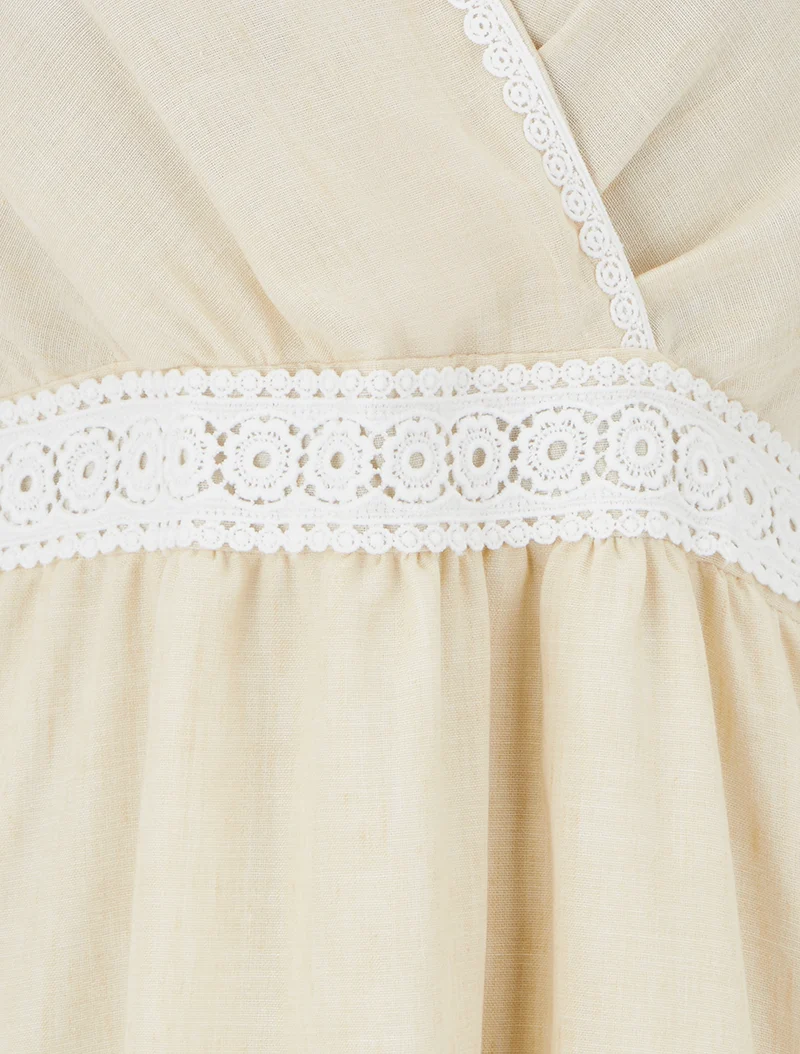 Robe mi-longue à bande brodée - Beige