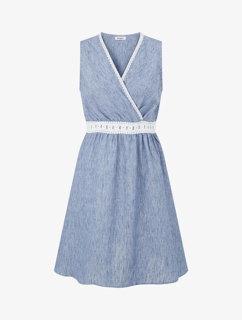Robe mi-longue à bande brodée - Bleu