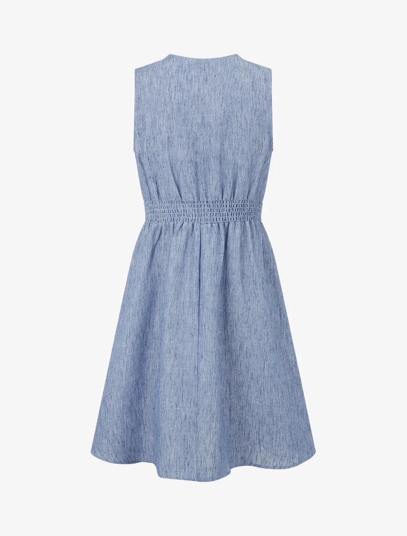 Robe mi-longue à bande brodée - Bleu