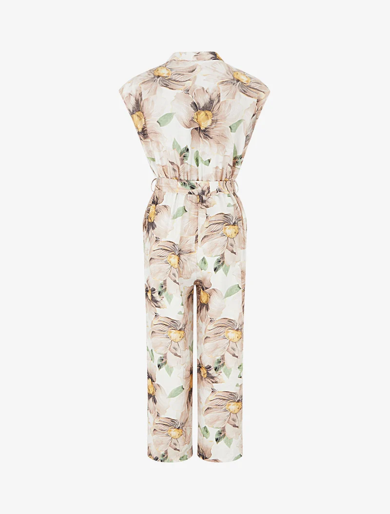 Combinaison à col cache-coeur imprimé floral - Beige