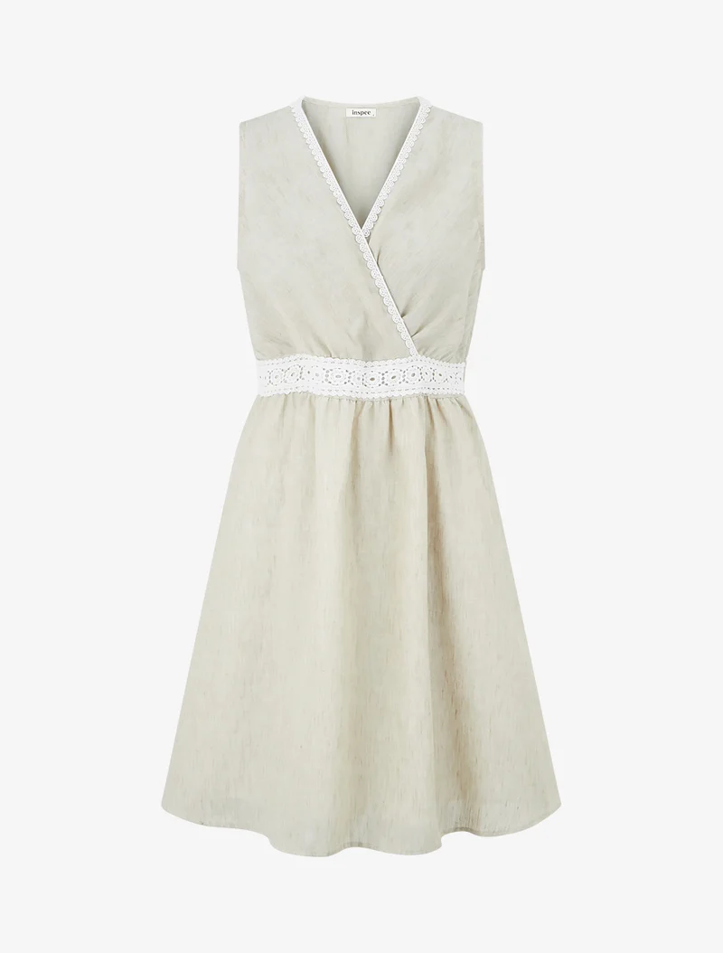 Robe mi-longue à bande brodée - Vert pâle