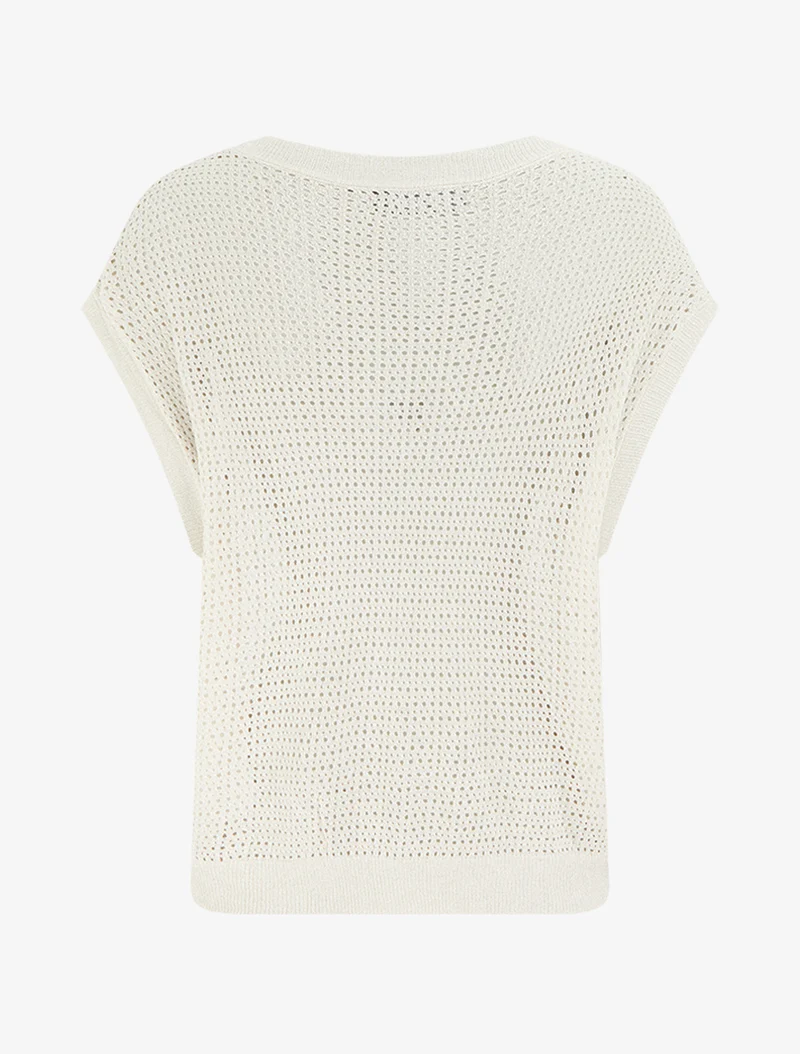 Top en maille fine ajouré et irisé - Beige