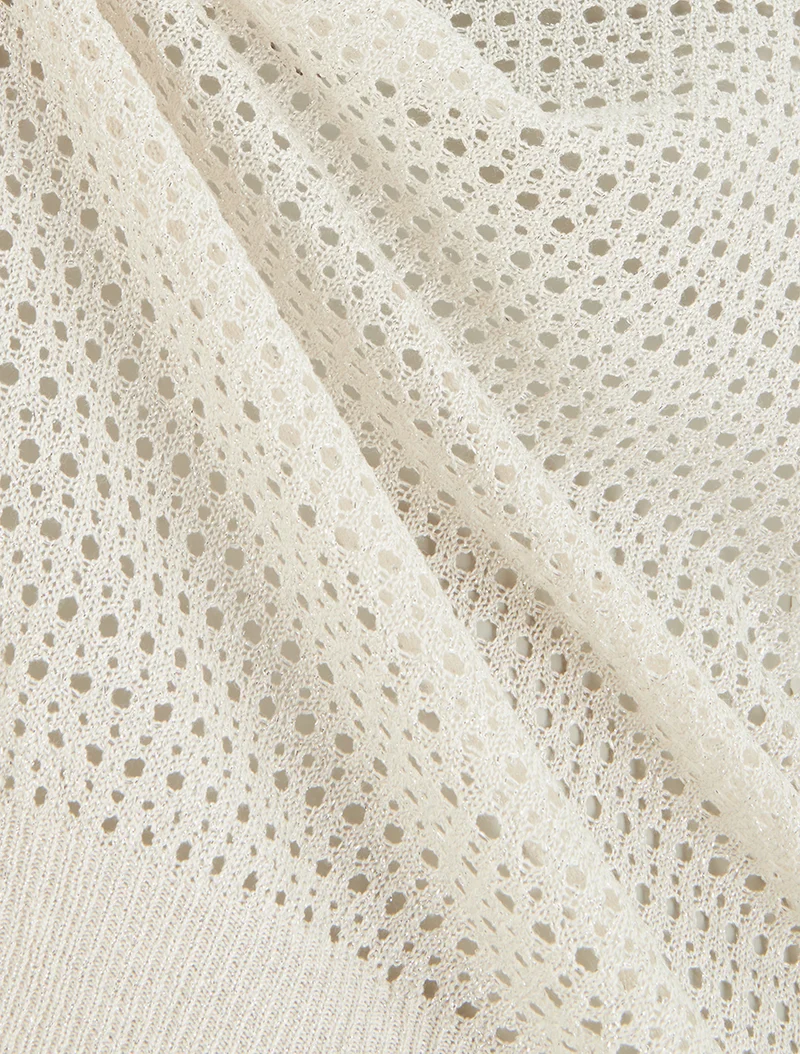 Top en maille fine ajouré et irisé - Beige
