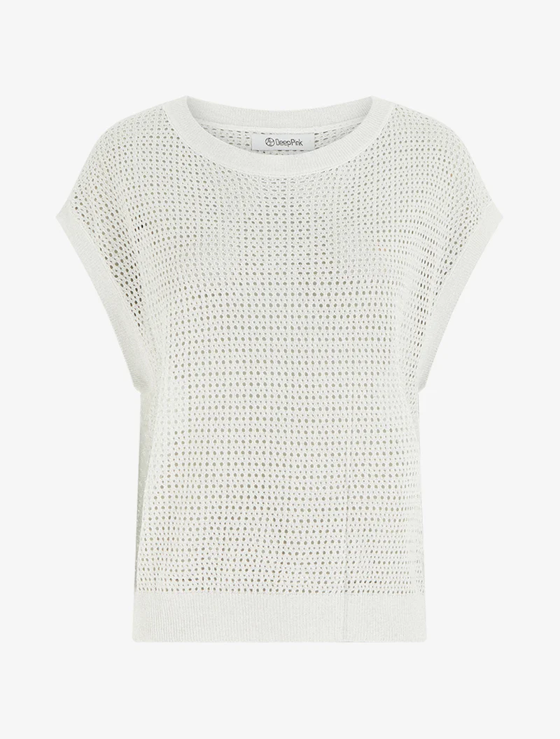 Top en maille fine ajouré et irisé - Blanc