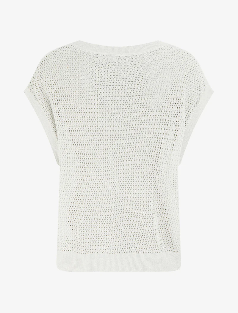 Top en maille fine ajouré et irisé - Blanc