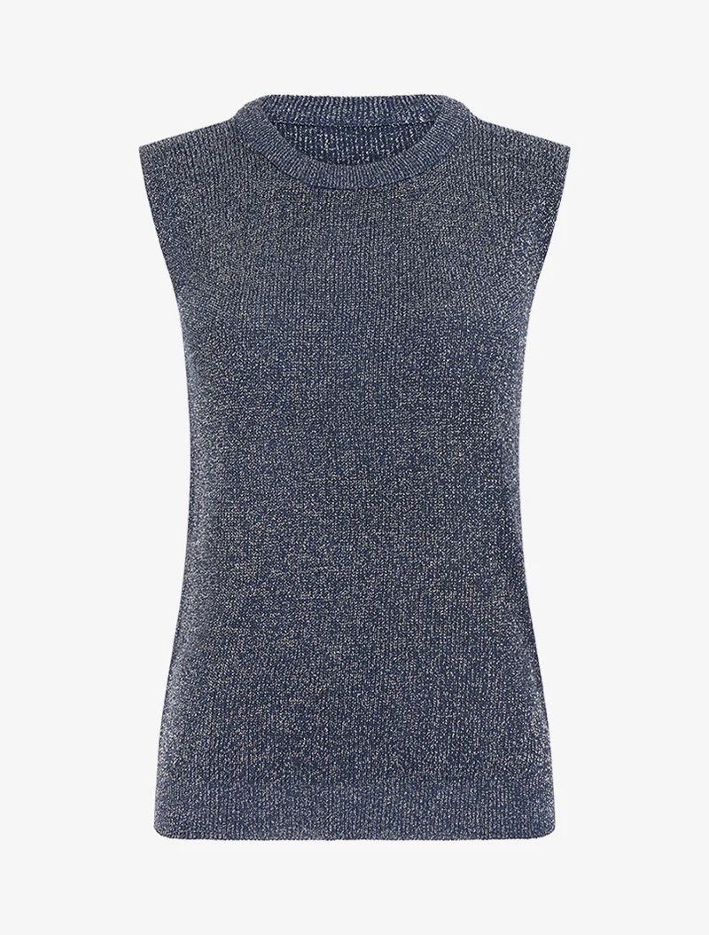 Top sans manches à maille fine irisée - Marine