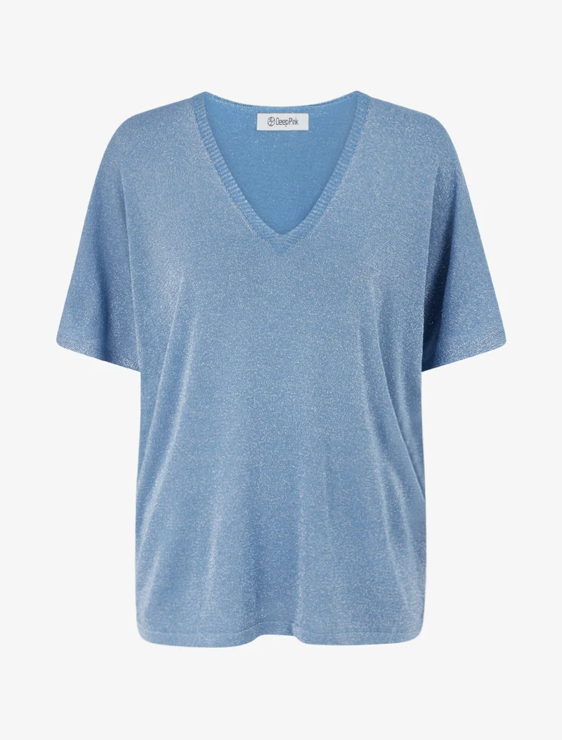 Top ample manches courtes en maille fine irisée - Bleu