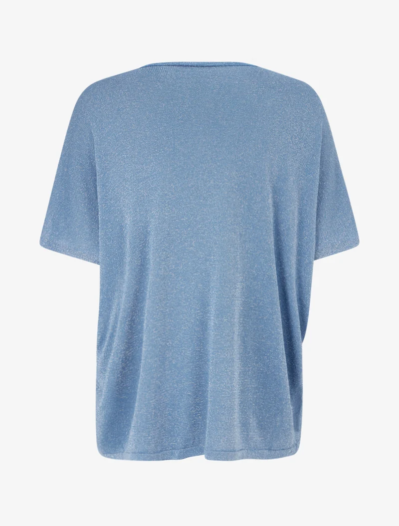 Top ample manches courtes en maille fine irisée - Bleu