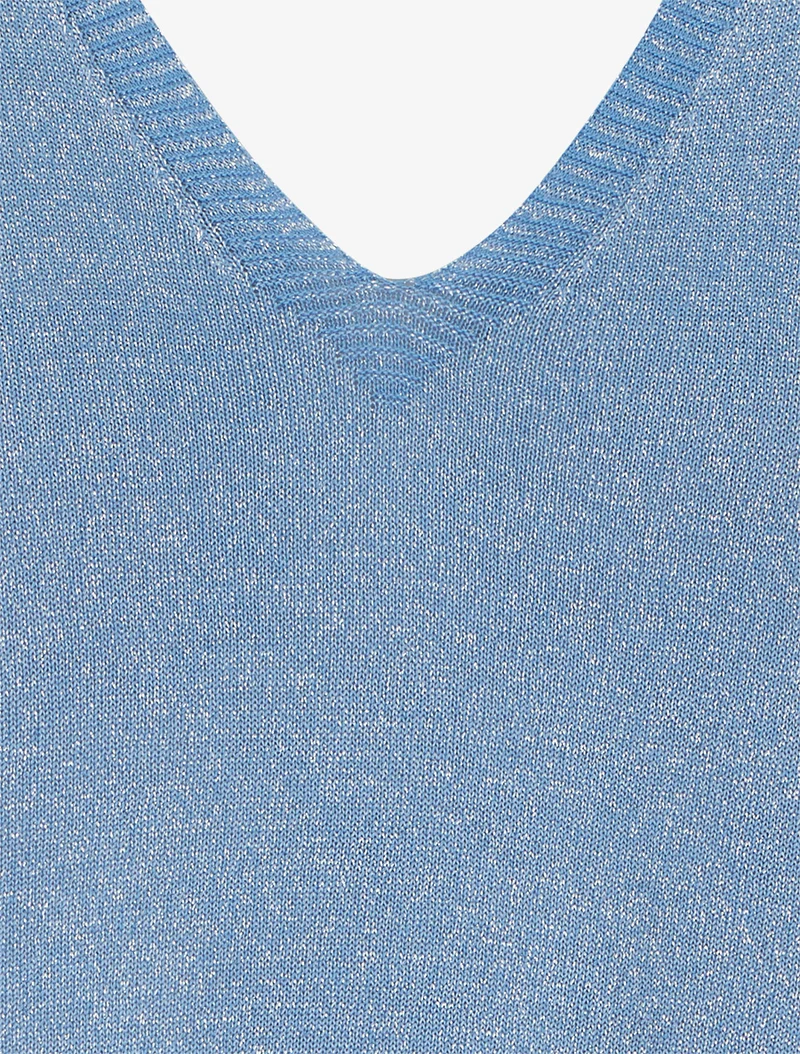 Top ample manches courtes en maille fine irisée - Bleu