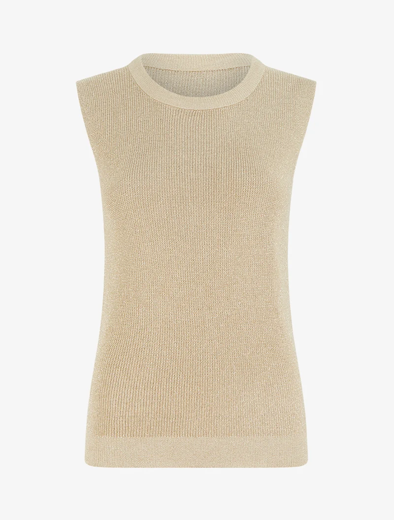 Top sans manches à maille fine irisée - Camel clair