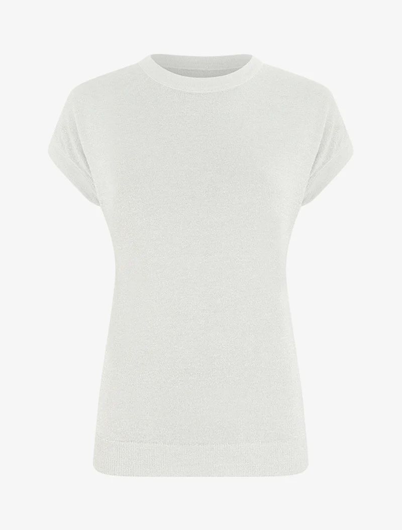 Top droit manches courtes en maille irisée - Blanc