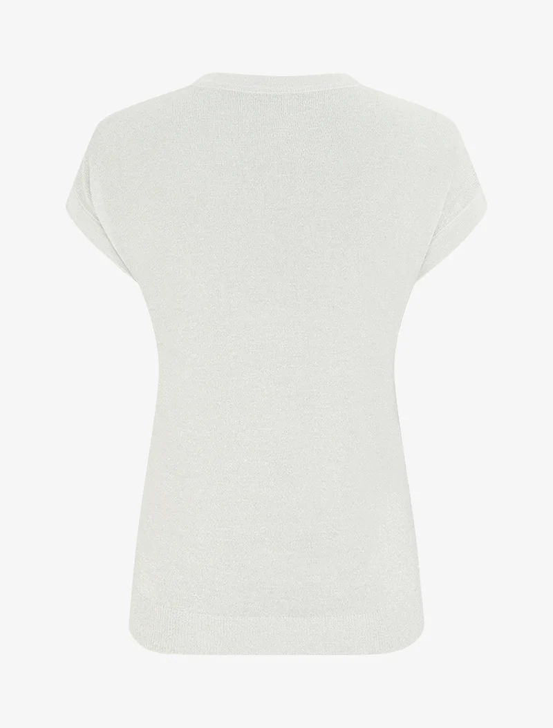 Top droit manches courtes en maille irisée - Blanc