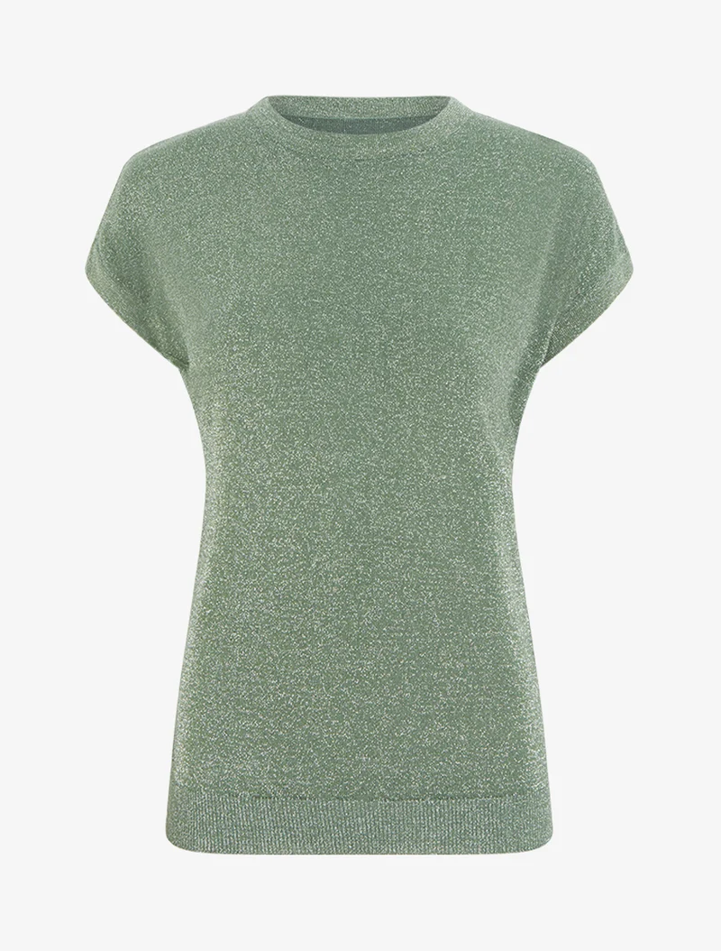 Top droit manches courtes en maille irisée - Kaki