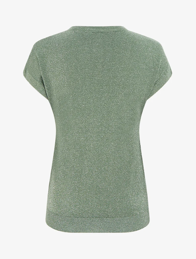 Top droit manches courtes en maille irisée - Kaki