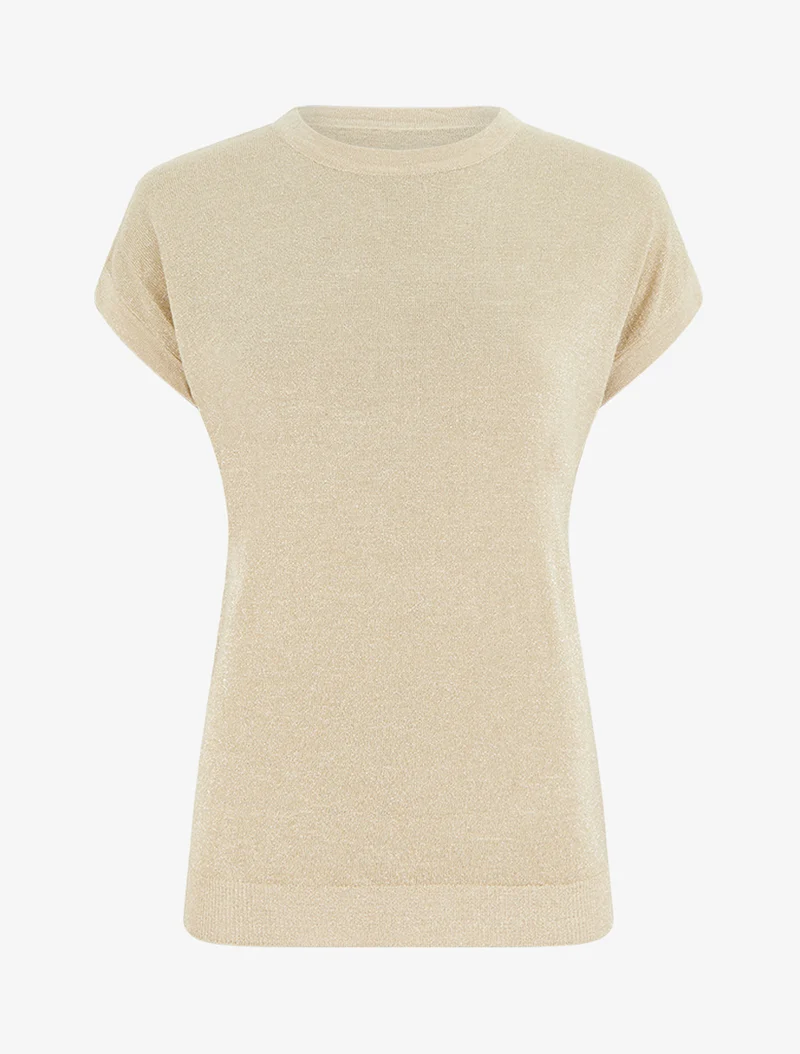 Top droit manches courtes en maille irisée - Beige