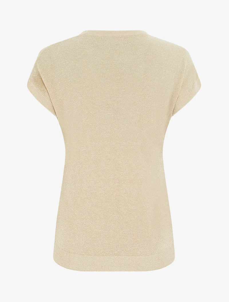 Top droit manches courtes en maille irisée - Beige