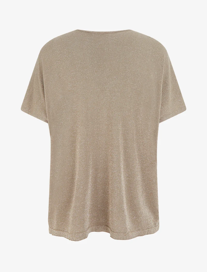 Top ample manches courtes en maille fine irisée - Taupe