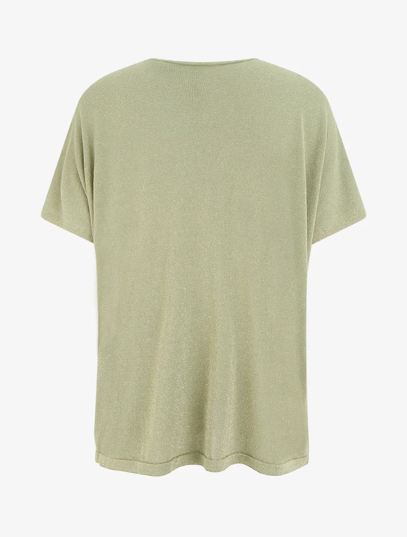Top ample manches courtes en maille fine irisée - Kaki