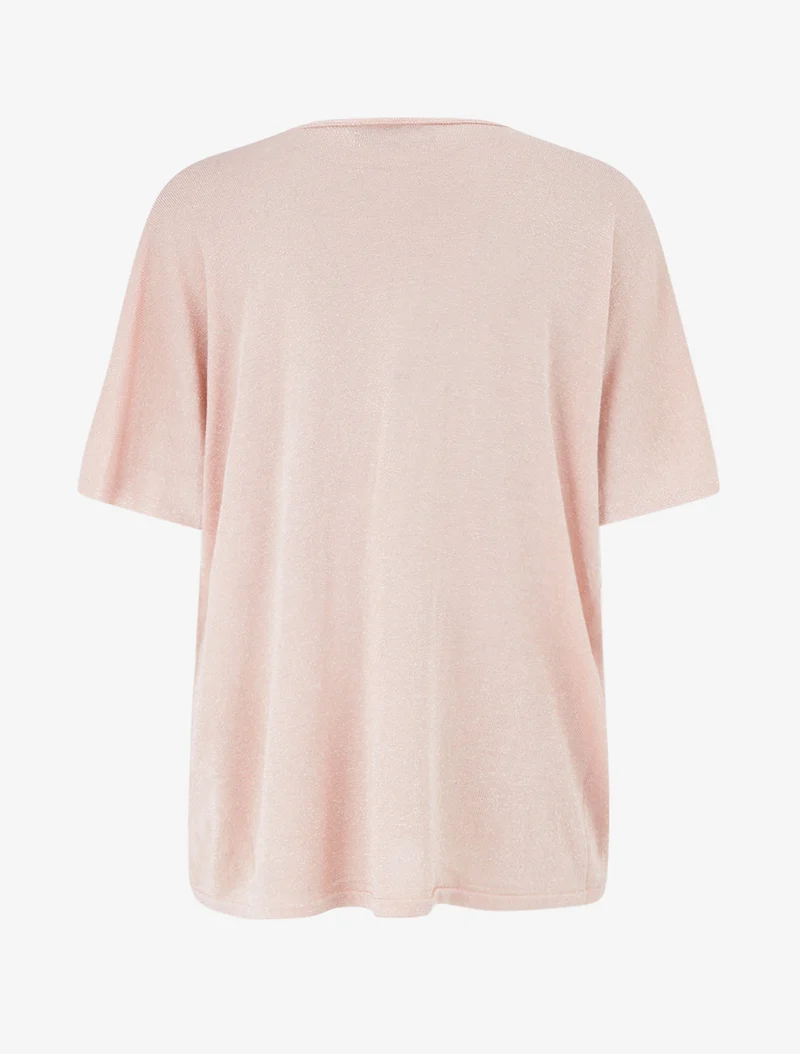 Top ample manches courtes en maille fine irisée - Rose