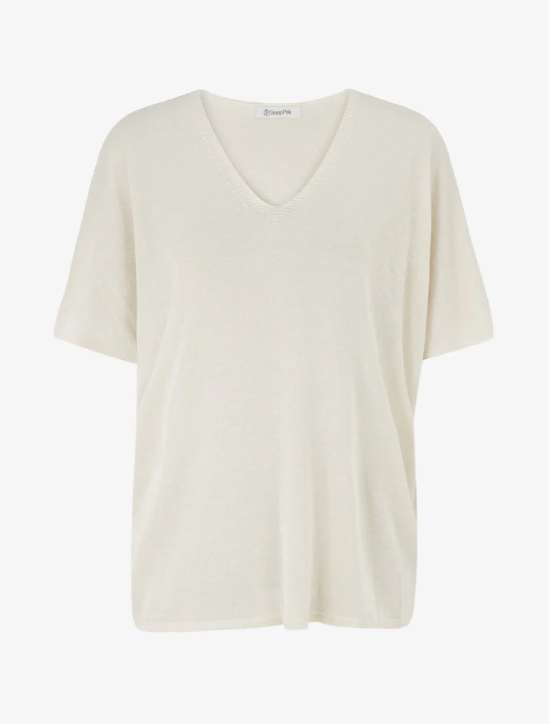 Top ample manches courtes en maille fine irisée - Beige