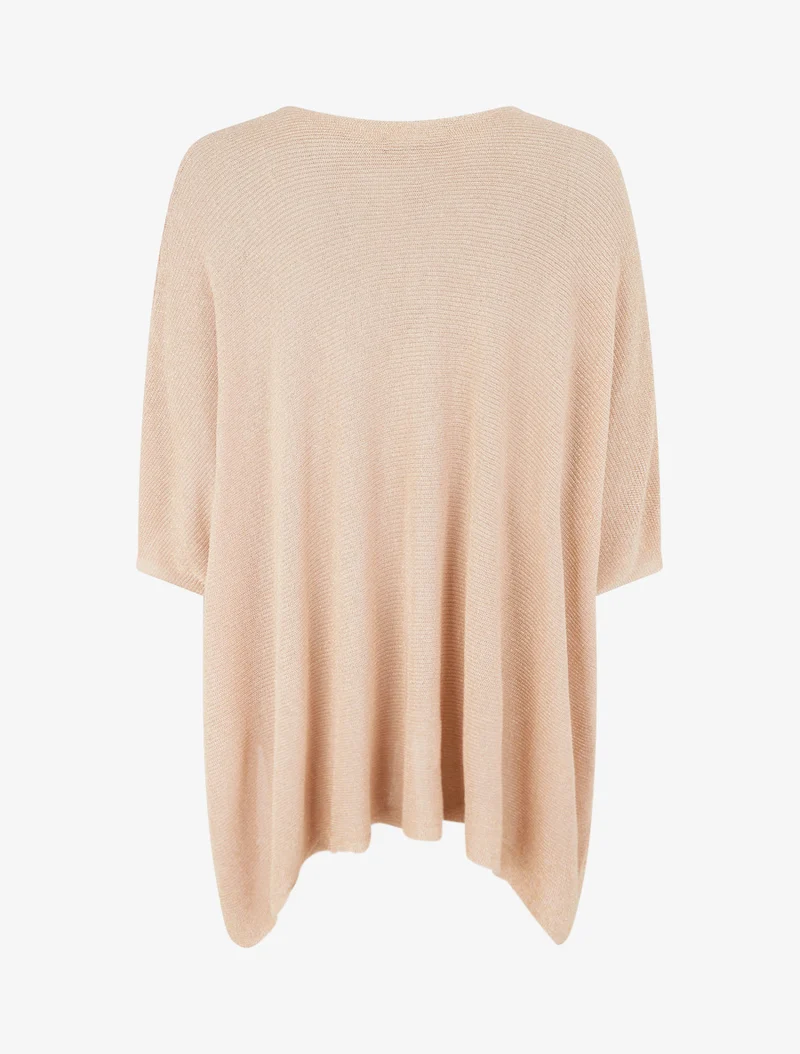 Top asymétrique manches courtes en maille fine irisée - Beige rosé