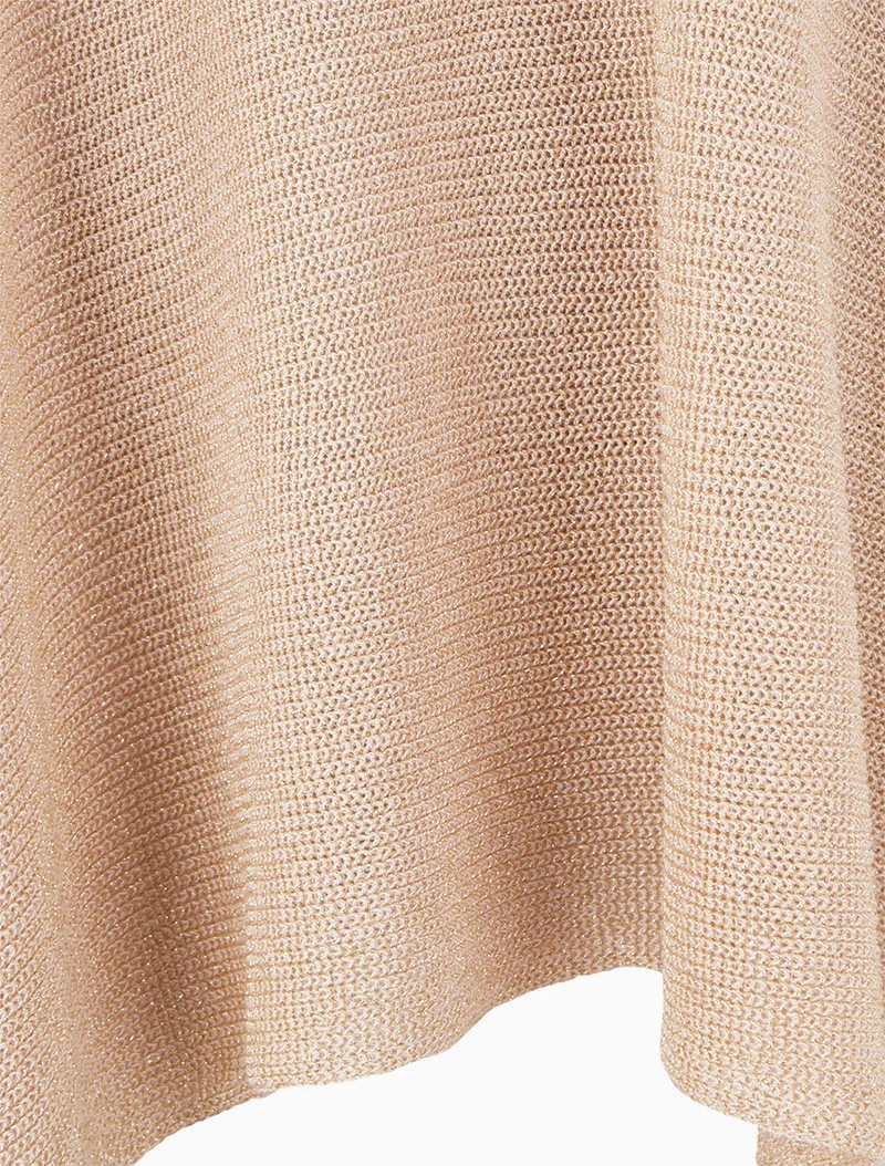 Top asymétrique manches courtes en maille fine irisée - Beige rosé