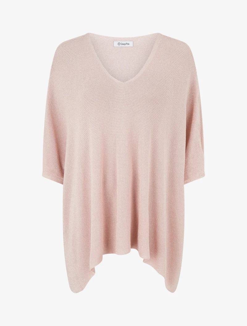 Top asymétrique manches courtes en maille fine irisée - Rose