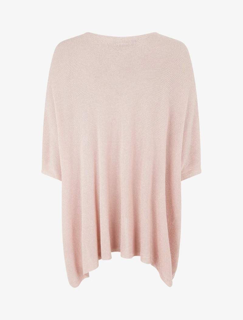 Top asymétrique manches courtes en maille fine irisée - Rose