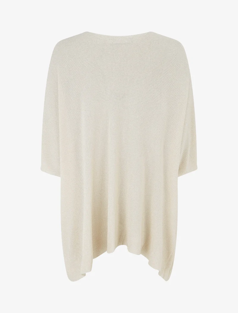 Top asymétrique manches courtes en maille fine irisée - Beige
