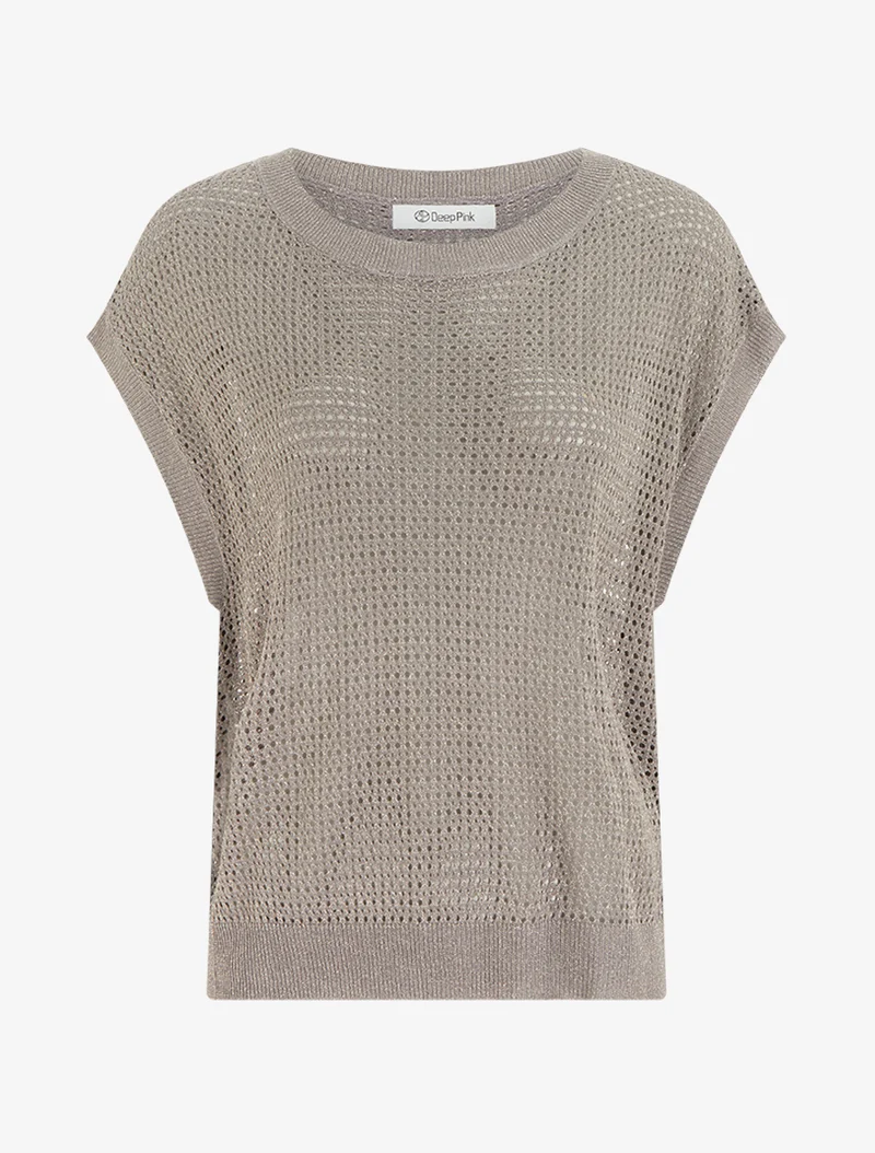 Top en maille fine ajouré et irisé - Taupe