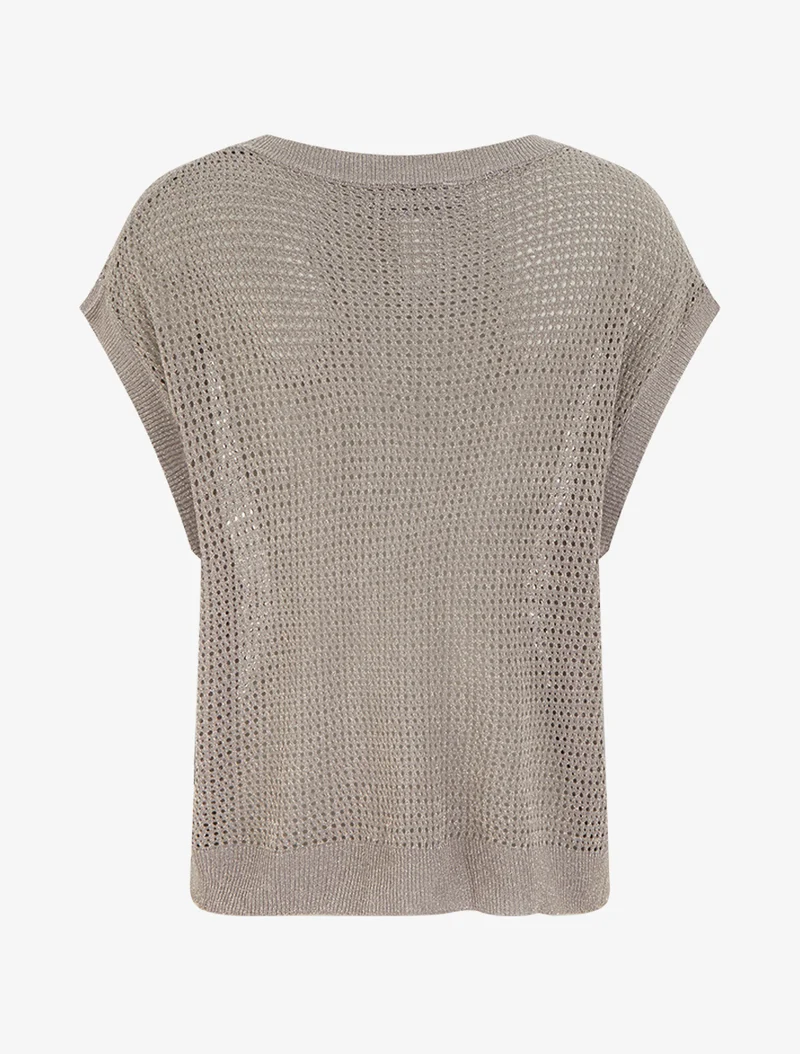 Top en maille fine ajouré et irisé - Taupe