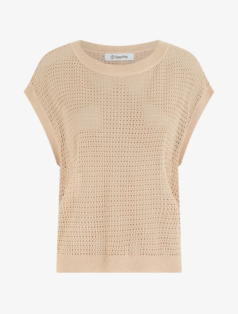 Top en maille fine ajouré et irisé - Rose saumon